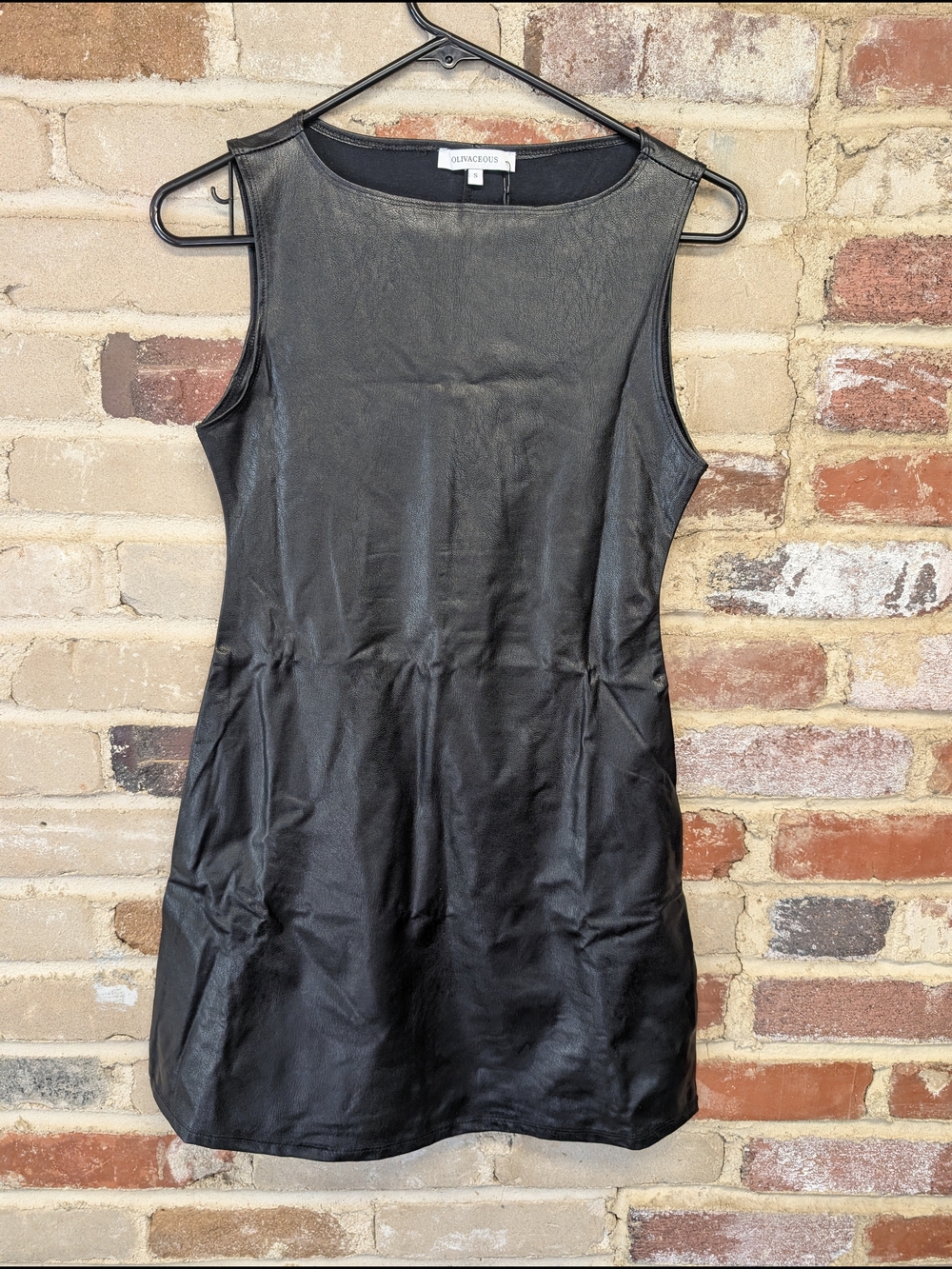 Olivaceous Black Faux Leather Mini Dress